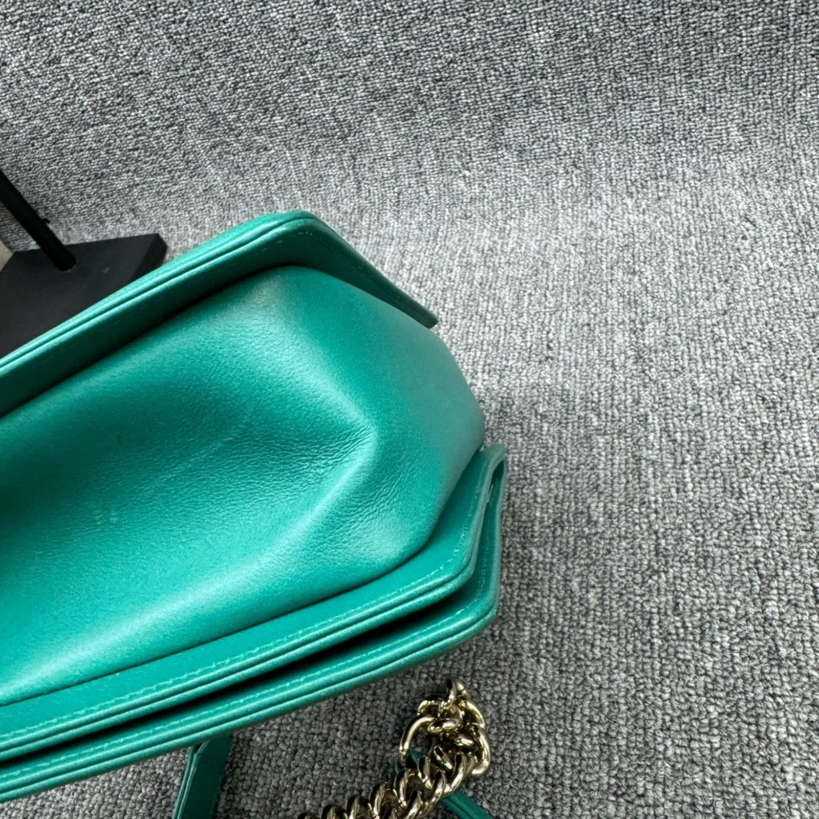 CHANEL Boy Green Leather Shoulder Bag