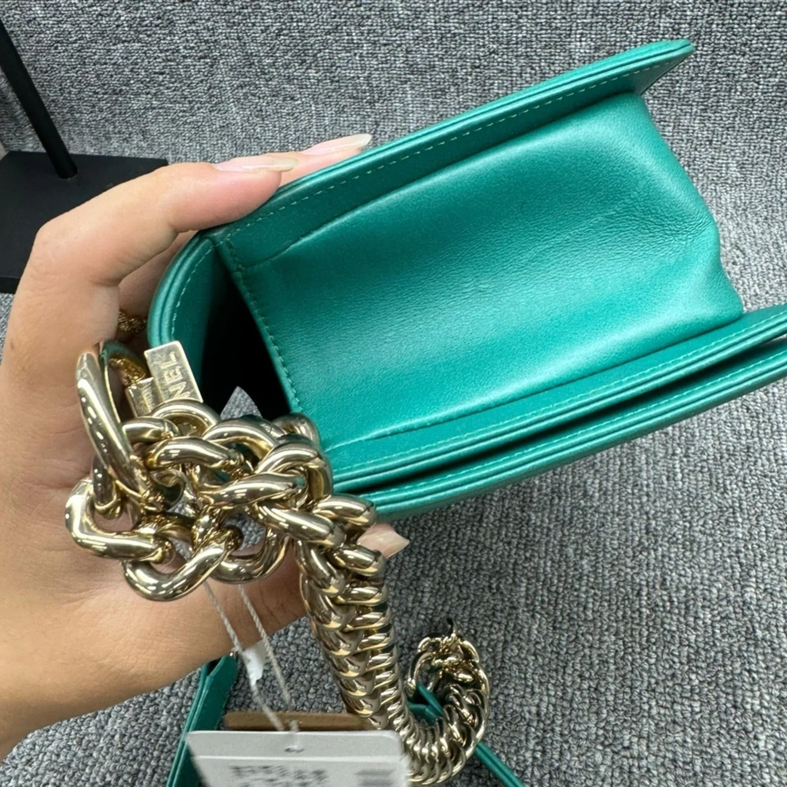 CHANEL Boy Green Leather Shoulder Bag