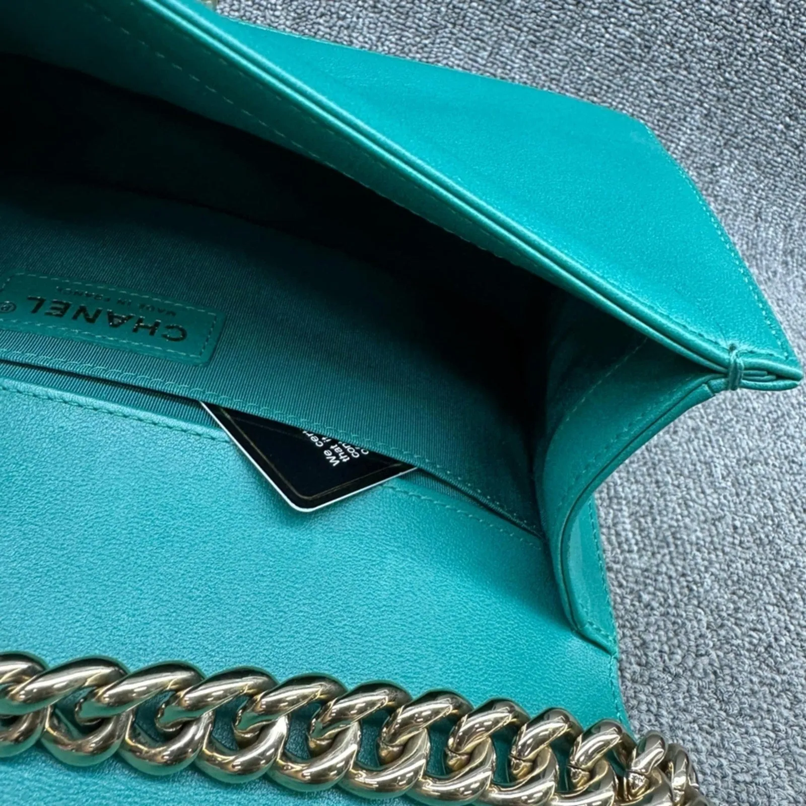 CHANEL Boy Green Leather Shoulder Bag