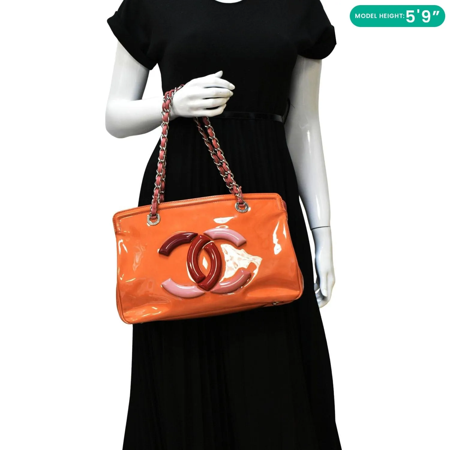 CHANEL Lipstick Medium Patent Vinyl Tote Bag Orange