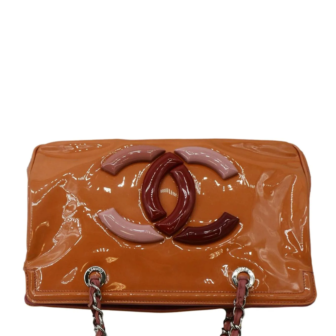 CHANEL Lipstick Medium Patent Vinyl Tote Bag Orange