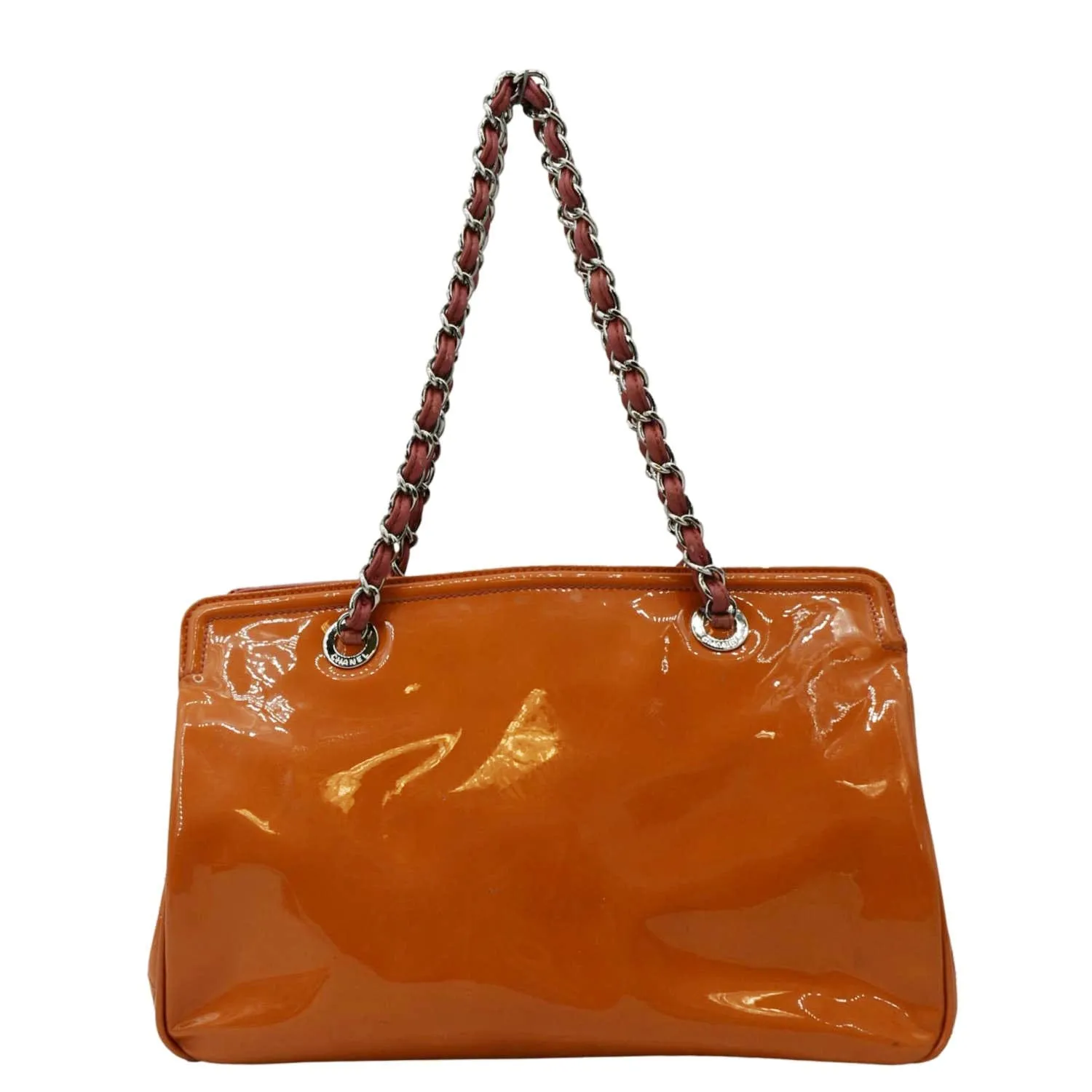 CHANEL Lipstick Medium Patent Vinyl Tote Bag Orange