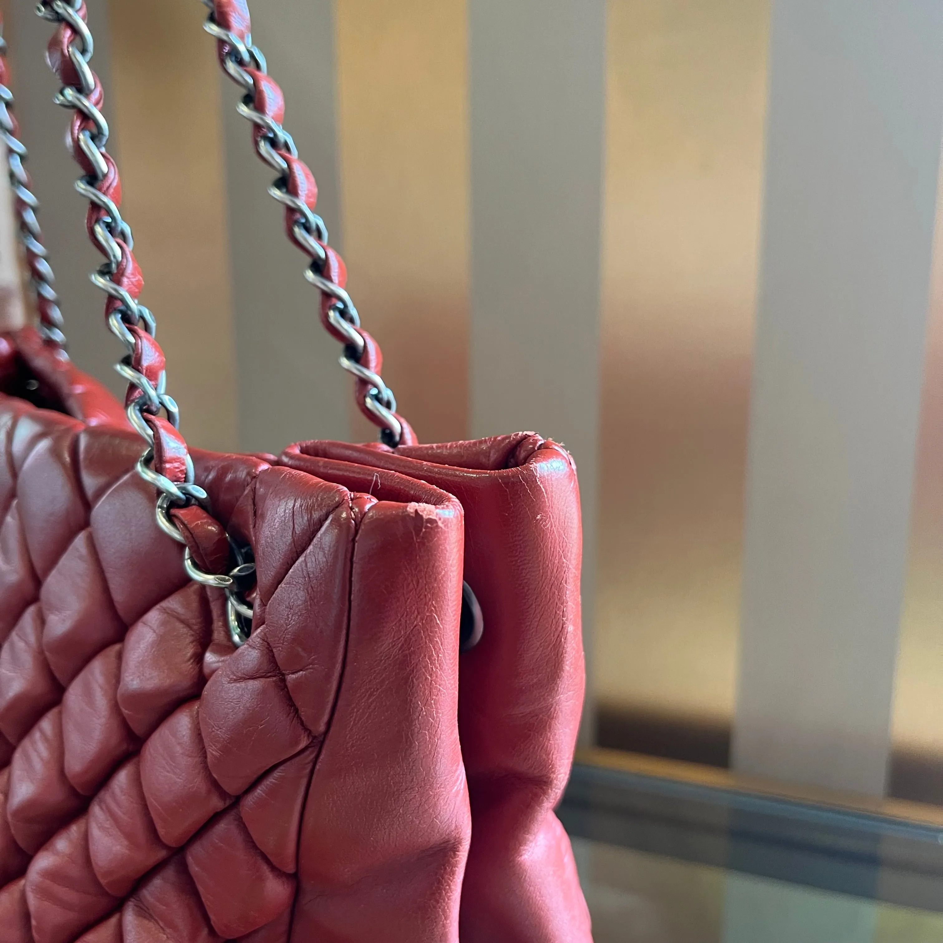 CHANEL New Bubble Red Lambskin Leather Tote TS3910