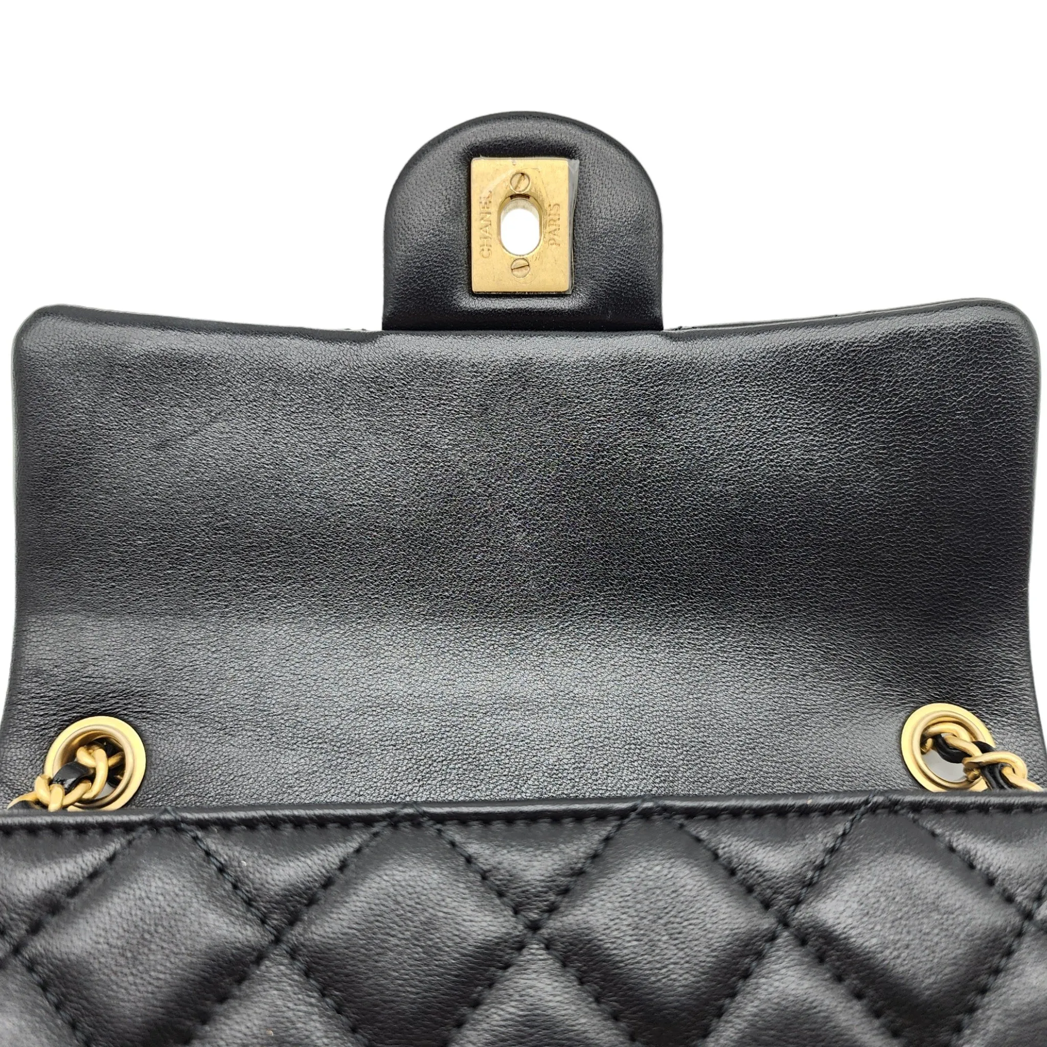 Chanel Quilted Lambskin Leather Pearl Crush Mini Flap Bag in Black