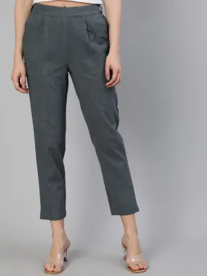 Charcoal Grey Cotton Slub Straight Pants