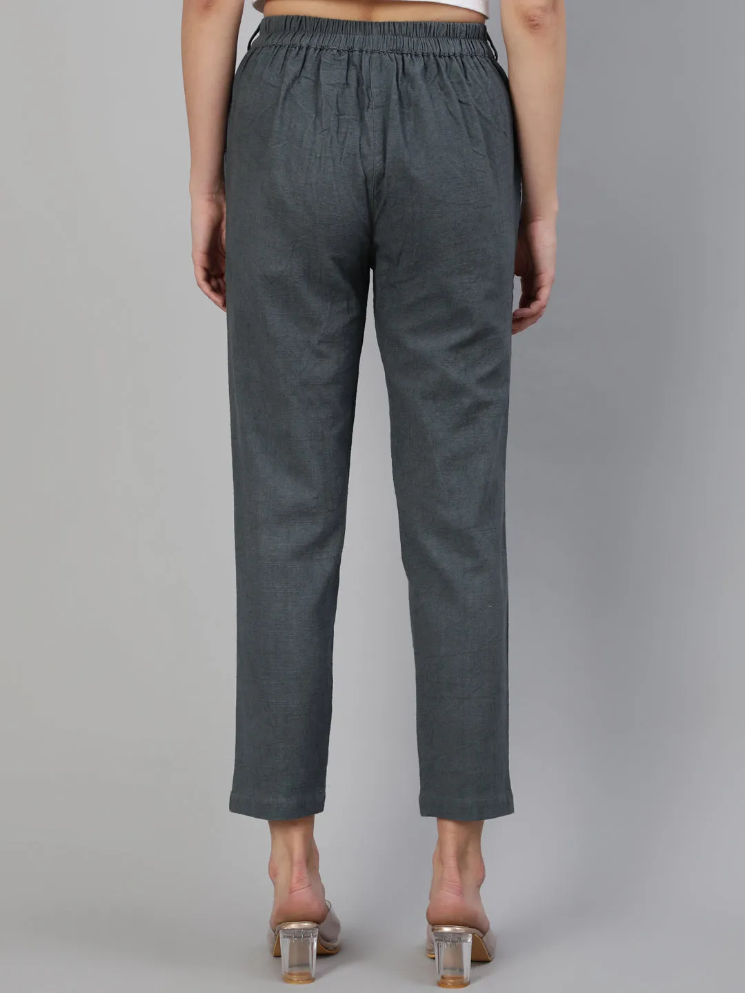 Charcoal Grey Cotton Slub Straight Pants
