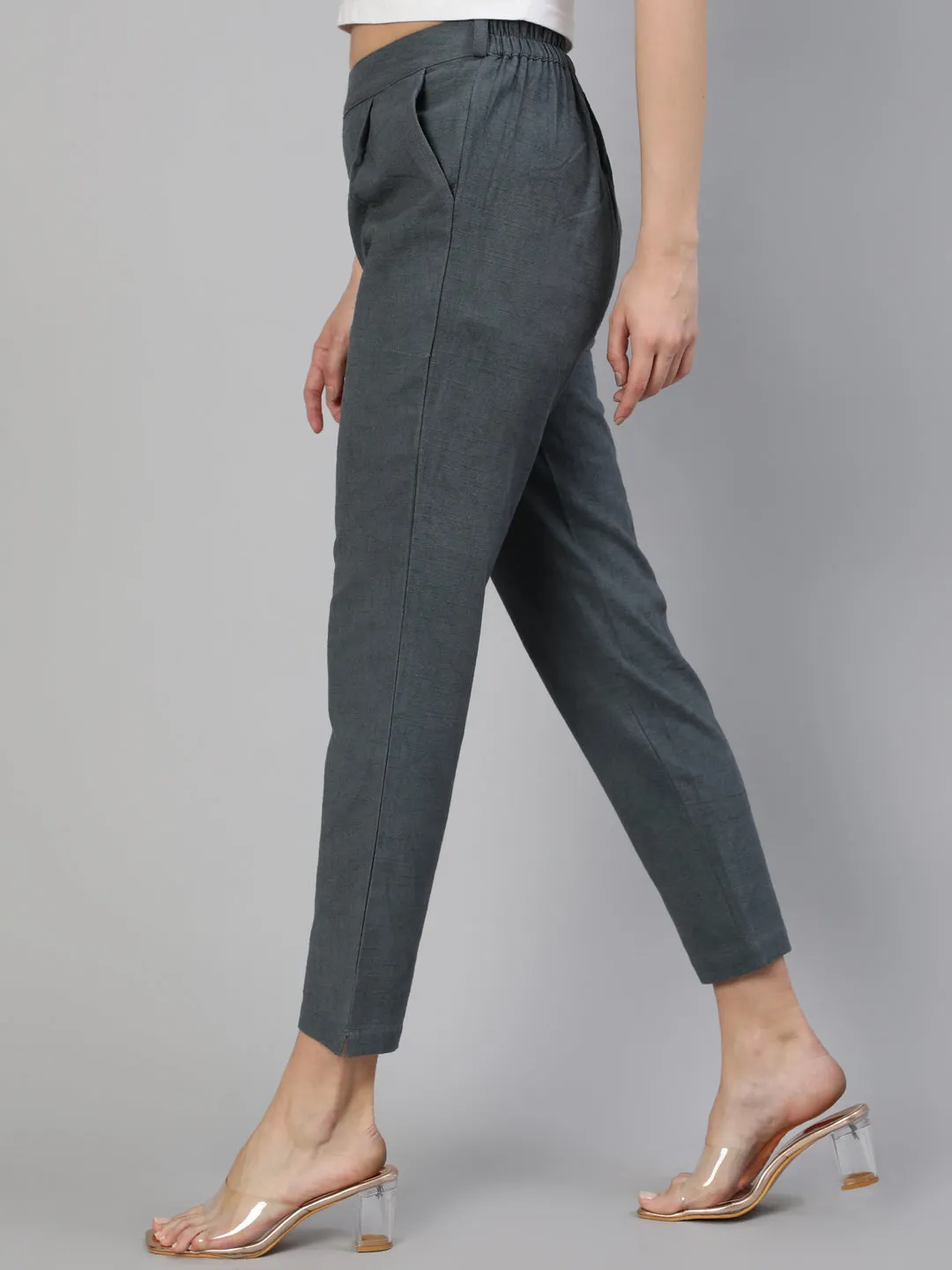 Charcoal Grey Cotton Slub Straight Pants