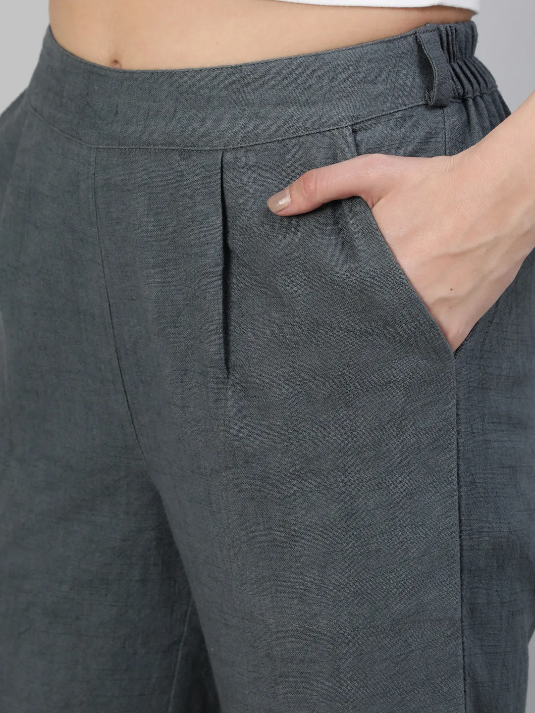 Charcoal Grey Cotton Slub Straight Pants