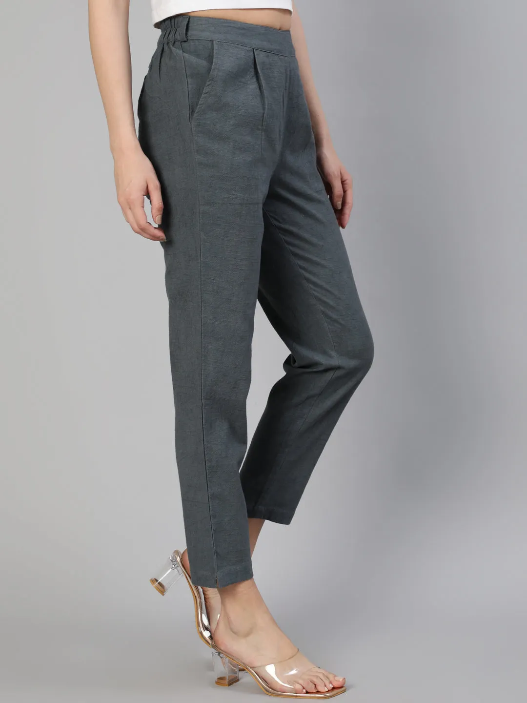 Charcoal Grey Cotton Slub Straight Pants