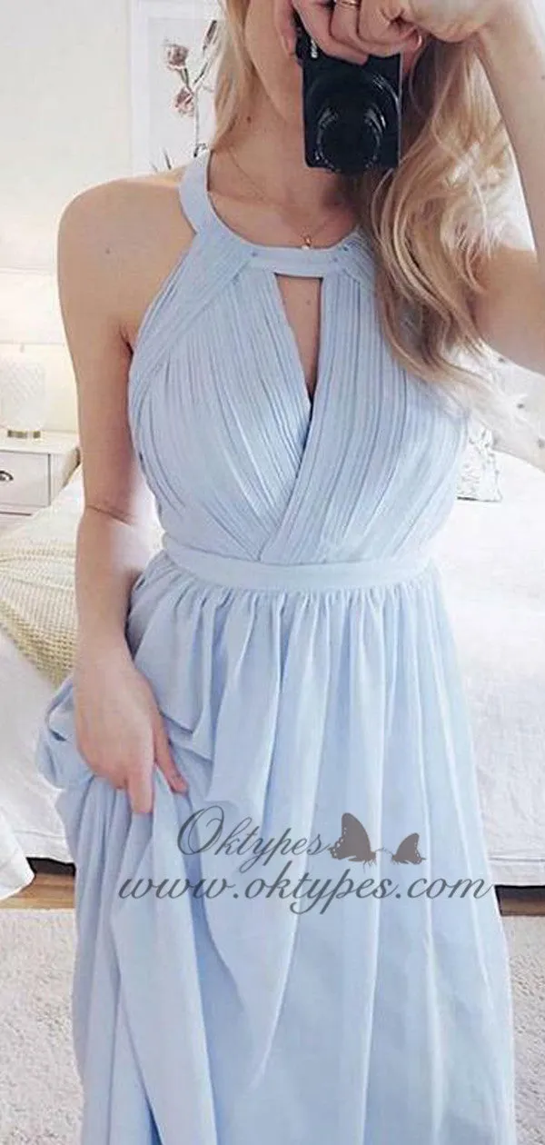 Charming Light Sky Blue Long Chiffon Prom Dresses with Open Back, TYP1599