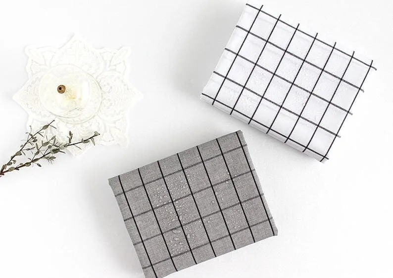 Checker Laminated Cotton Fabric, Non Glossy Plaid Laminate Fabric, Wide Laminate, Quality Korean Fabric - Gray or White - By the Yard /51159