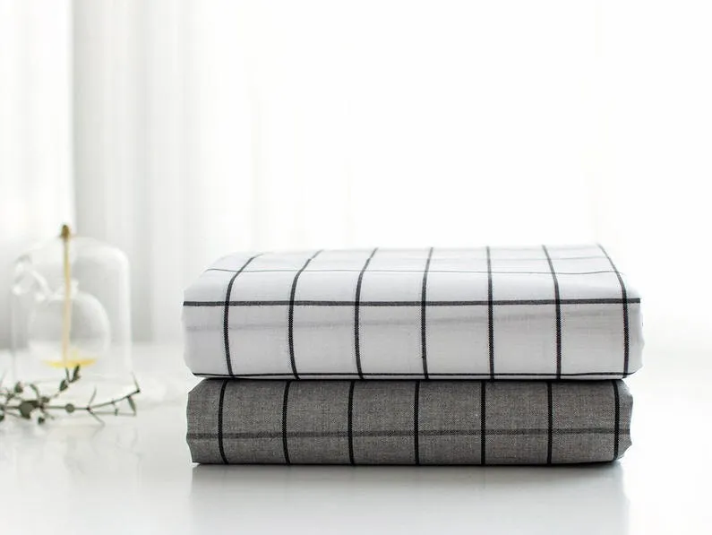 Checker Laminated Cotton Fabric, Non Glossy Plaid Laminate Fabric, Wide Laminate, Quality Korean Fabric - Gray or White - By the Yard /51159