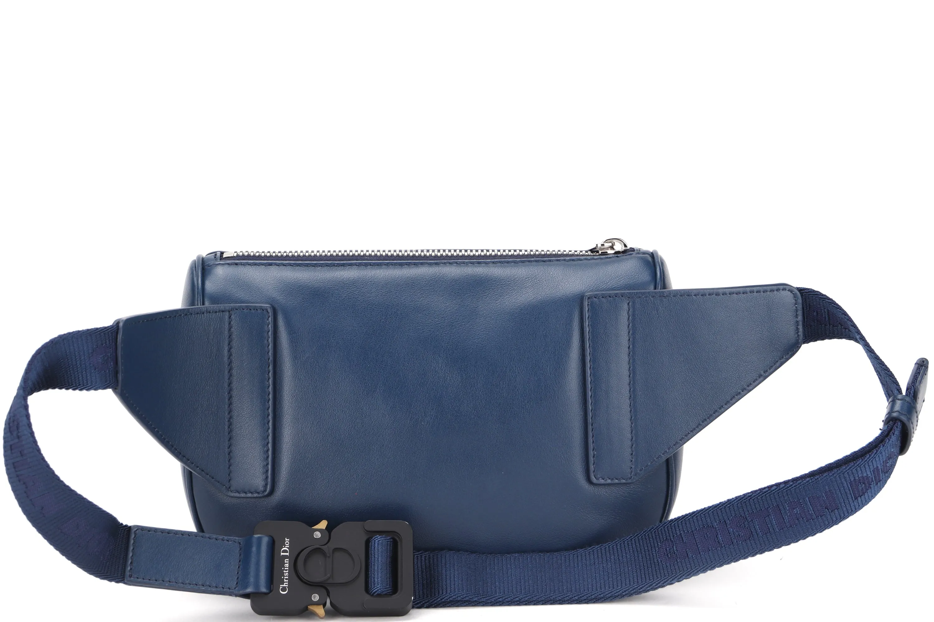 CHRISTIAN DIOR WORLD TOUR SADDLE BELT BAG (21BO.0241) DIOR HOMME OBLIQUE MONOGRAM & SGN NAVY BLUE GALAXY CALF LEATHER BRUSH SILVER HARDWARE, WITH DUST COVER