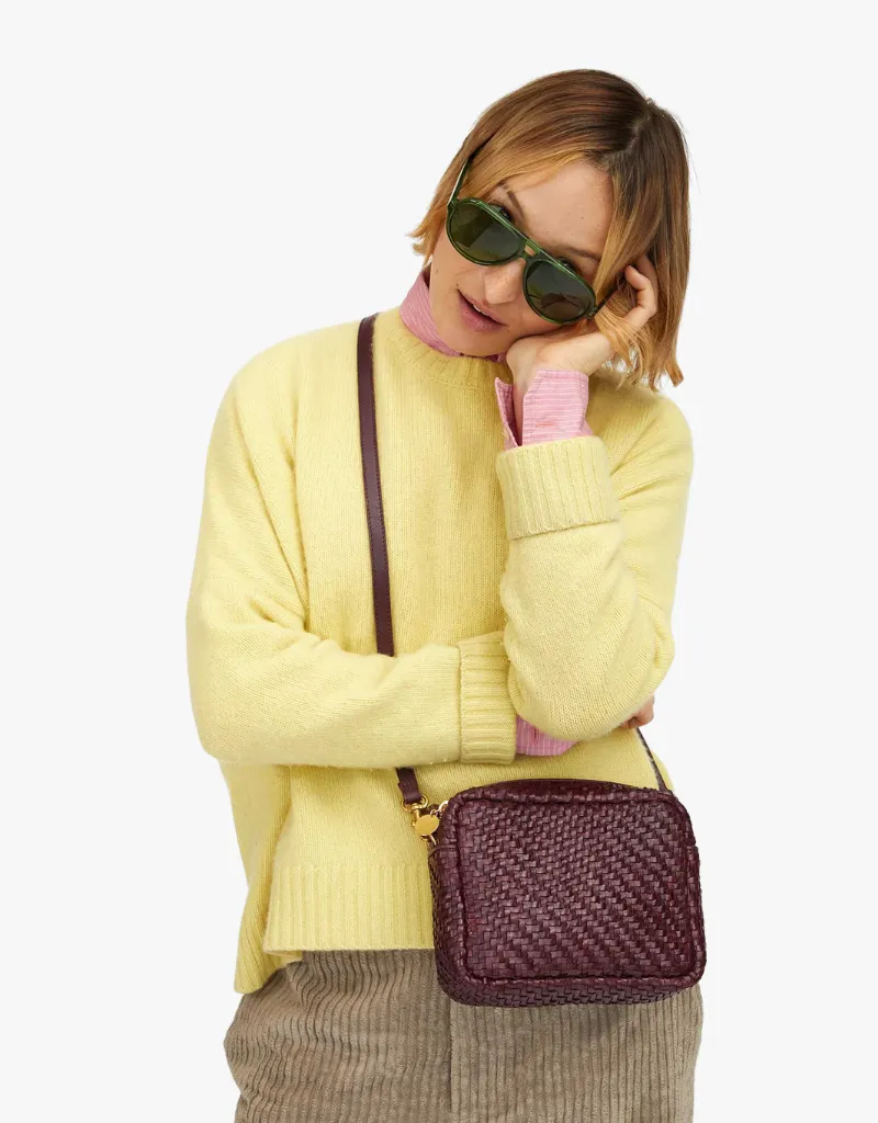 Clare V. Midi Sac Crossbody in Plum Woven Zig-Zag