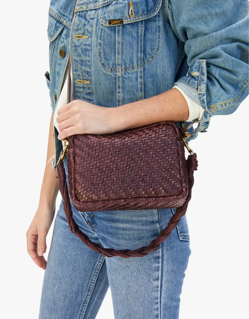 Clare V. Midi Sac Crossbody in Plum Woven Zig-Zag