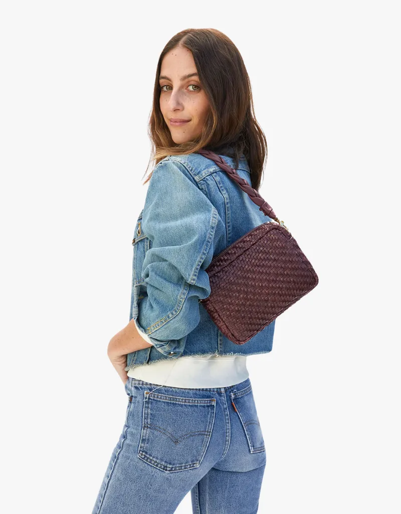 Clare V. Midi Sac Crossbody in Plum Woven Zig-Zag