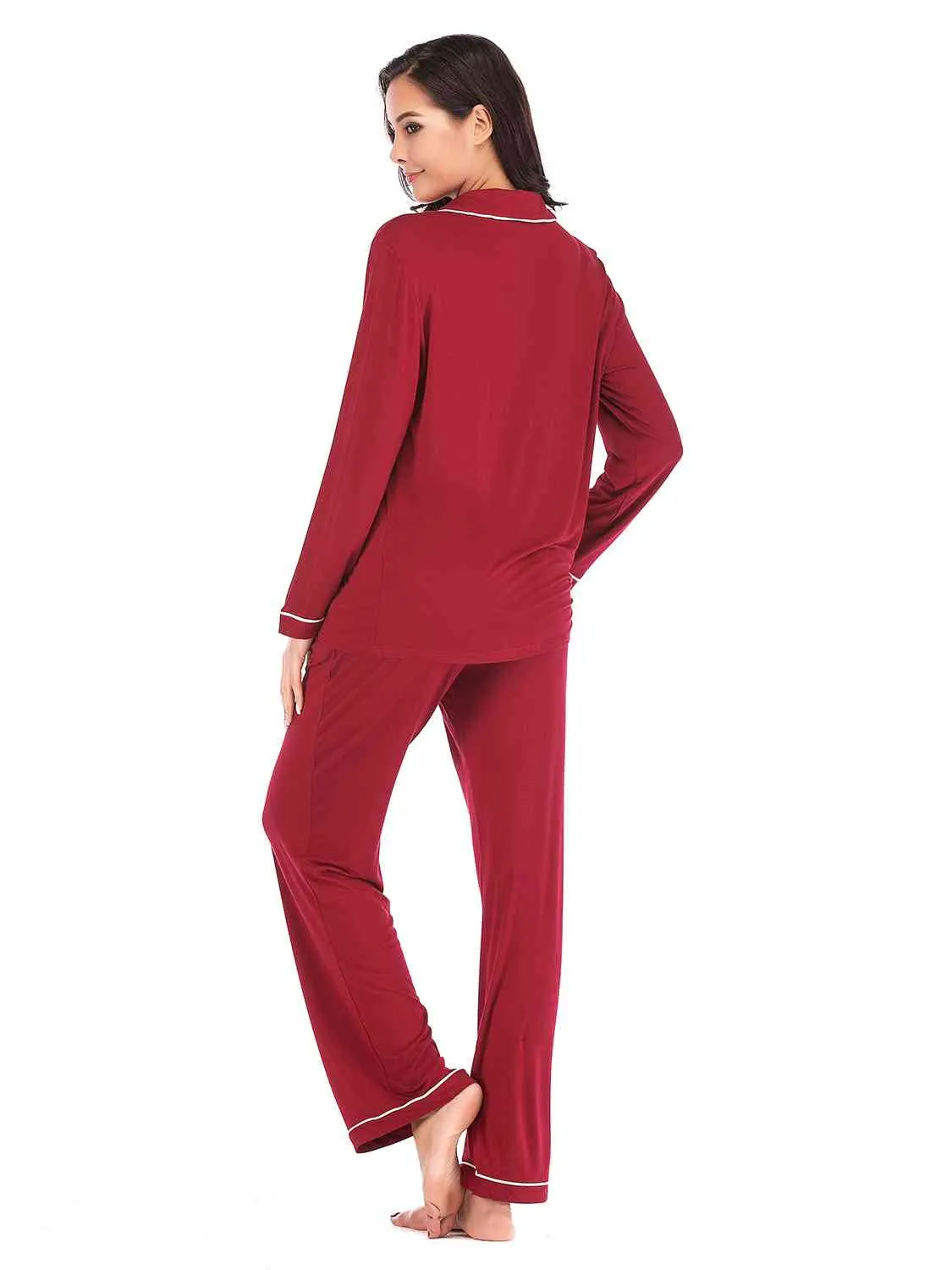 Collared Neck Long Sleeve Loungewear Set with Pockets (9 Colors)