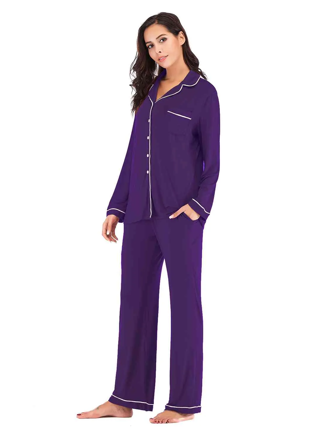 Collared Neck Long Sleeve Loungewear Set with Pockets (9 Colors)