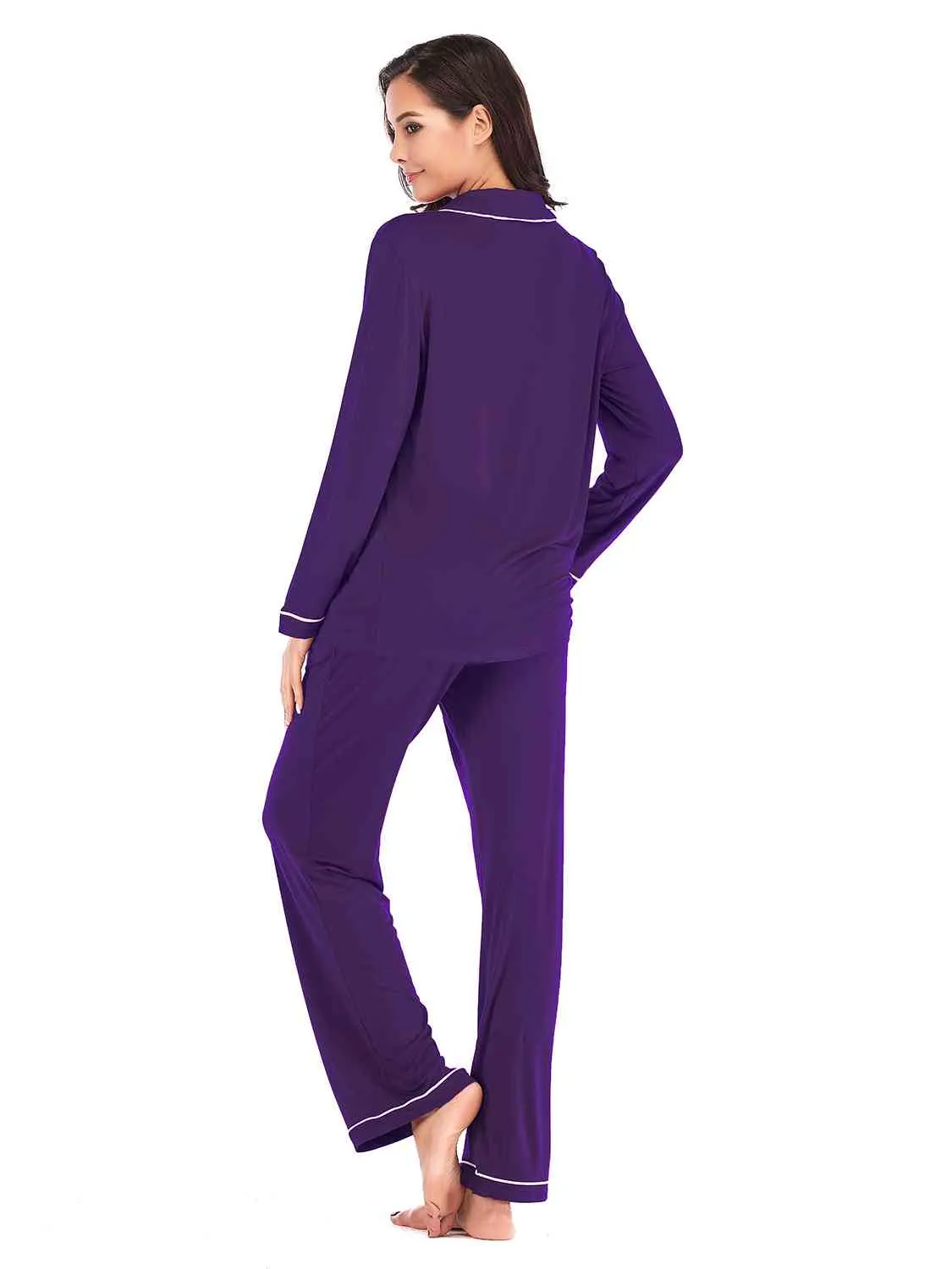 Collared Neck Long Sleeve Loungewear Set with Pockets (9 Colors)