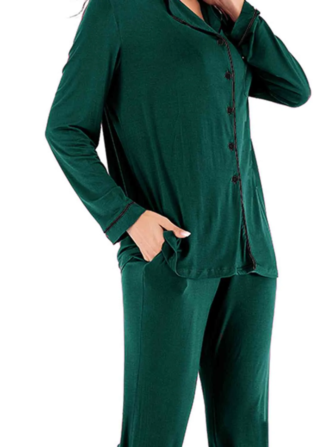 Collared Neck Long Sleeve Loungewear Set with Pockets (9 Colors)
