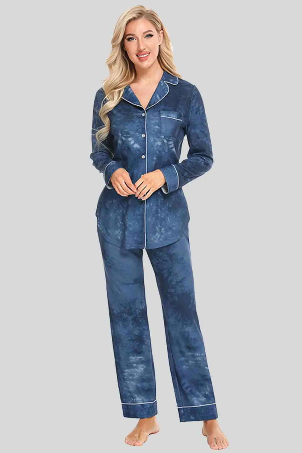 Collared Neck Long Sleeve Loungewear Set with Pockets (9 Colors)