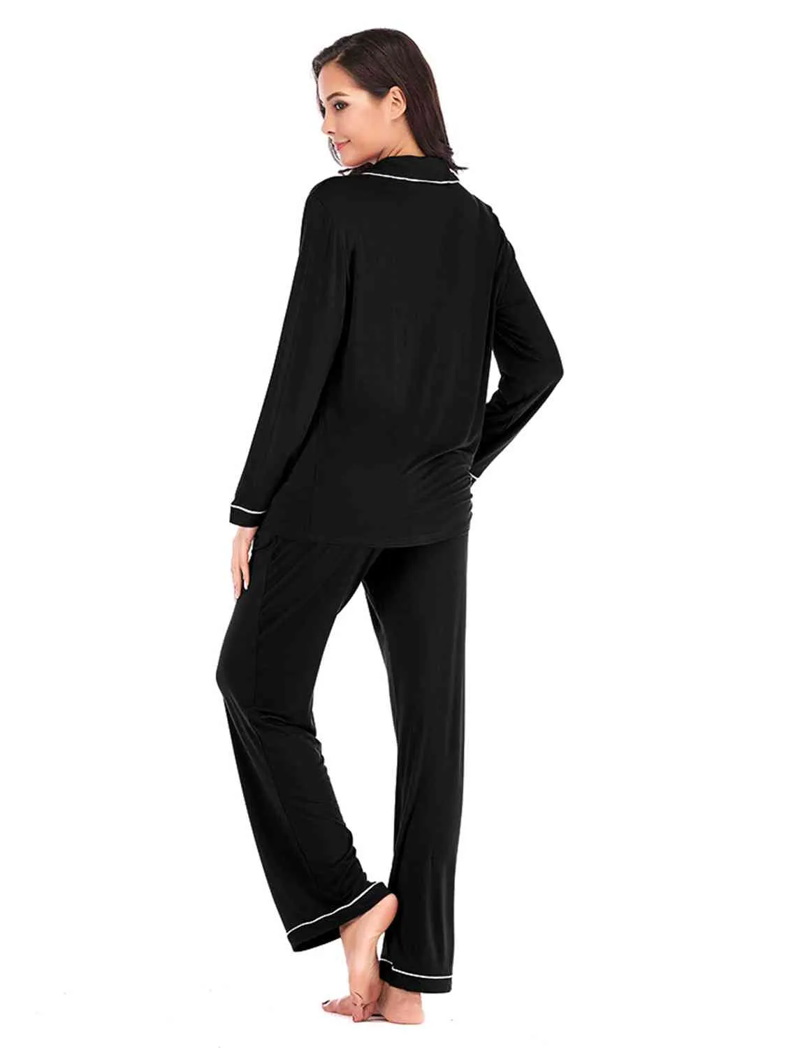 Collared Neck Long Sleeve Loungewear Set with Pockets (9 Colors)
