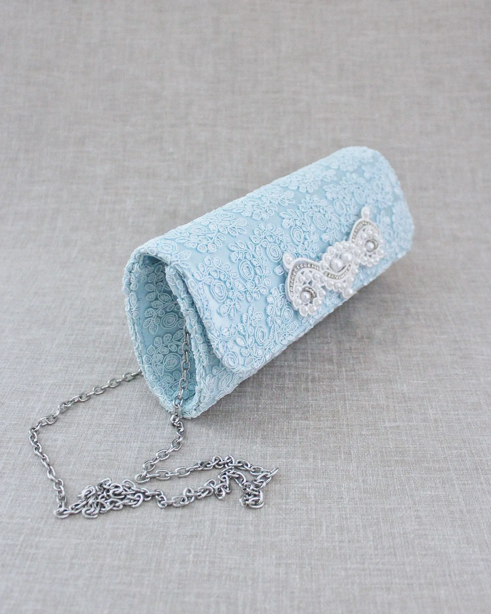 Crochet Wedding Clutch with Pearls Applique