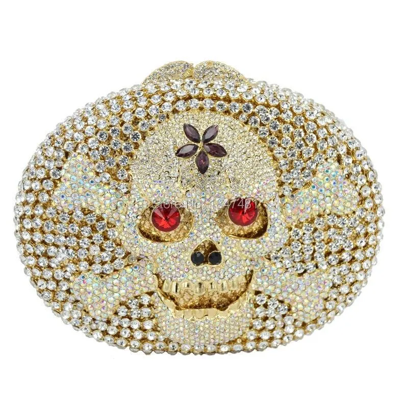 Crystal Skull and Bones Clutch Handbag