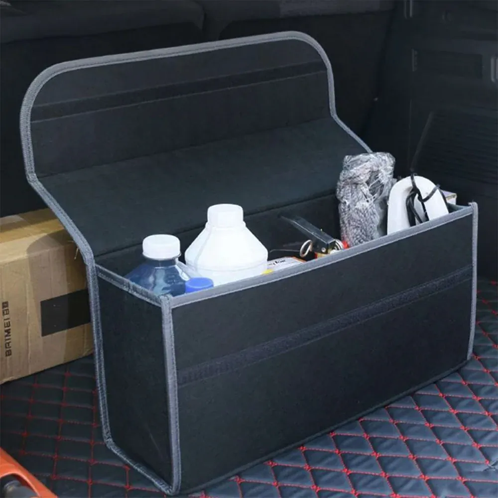 Custom Text For Soft Felt Car Bag Organizer, Compatible with All Cars, Folding Car Storage Box Non Slip Fireproof Car Trunk Organizer PF12990