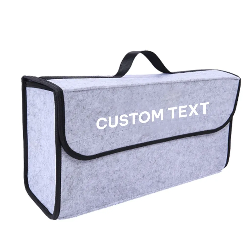 Custom Text For Soft Felt Car Bag Organizer, Compatible with All Cars, Folding Car Storage Box Non Slip Fireproof Car Trunk Organizer PF12990