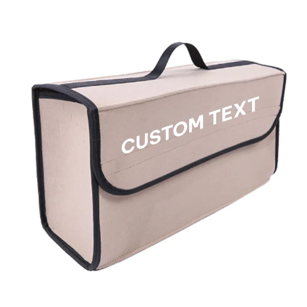 Custom Text For Soft Felt Car Bag Organizer, Compatible with All Cars, Folding Car Storage Box Non Slip Fireproof Car Trunk Organizer PF12990