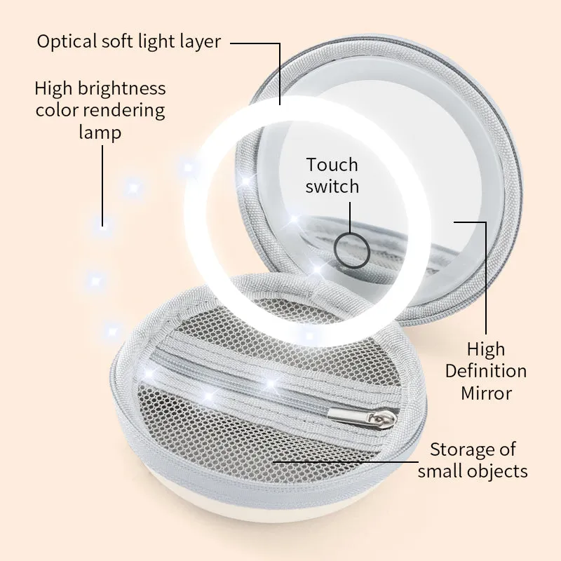 Customizable Logo 2024 Hot New LED Round Soft Bag Portable Mirror