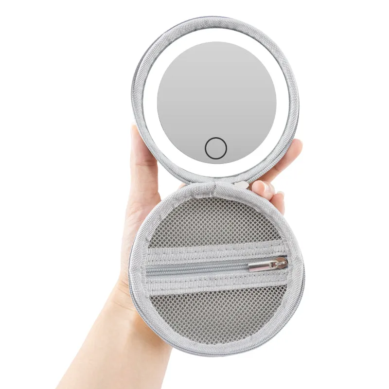 Customizable Logo 2024 Hot New LED Round Soft Bag Portable Mirror