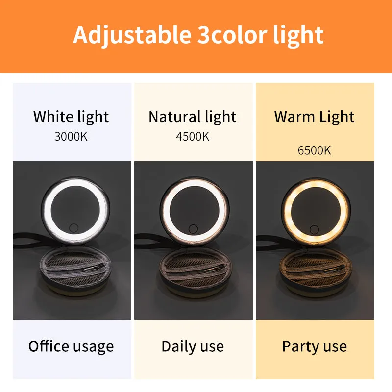 Customizable Logo 2024 Hot New LED Round Soft Bag Portable Mirror