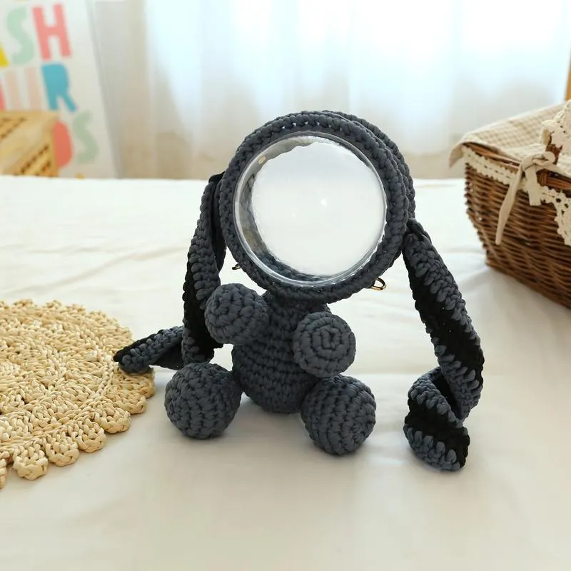 Cute White&Pink Crochet Bunny Backpack Rabbit Crochet Shoulder Bag for Girl Bunny Crochet Crossbody Purse