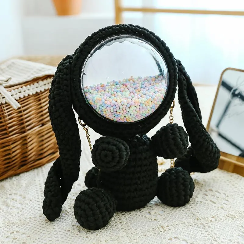 Cute White&Pink Crochet Bunny Backpack Rabbit Crochet Shoulder Bag for Girl Bunny Crochet Crossbody Purse