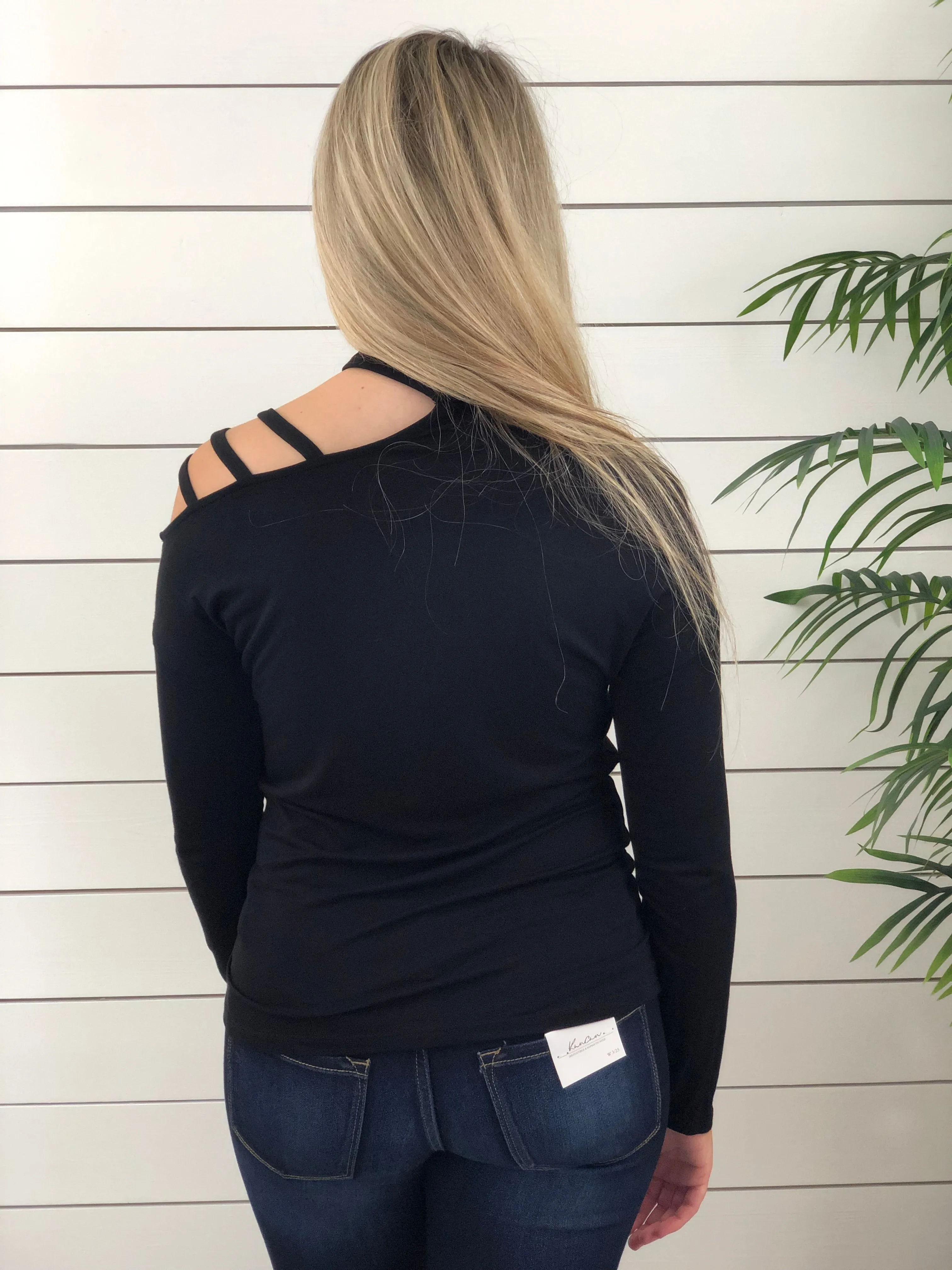 Date Night Strappy One Shoulder Top - Black - Restocked!!