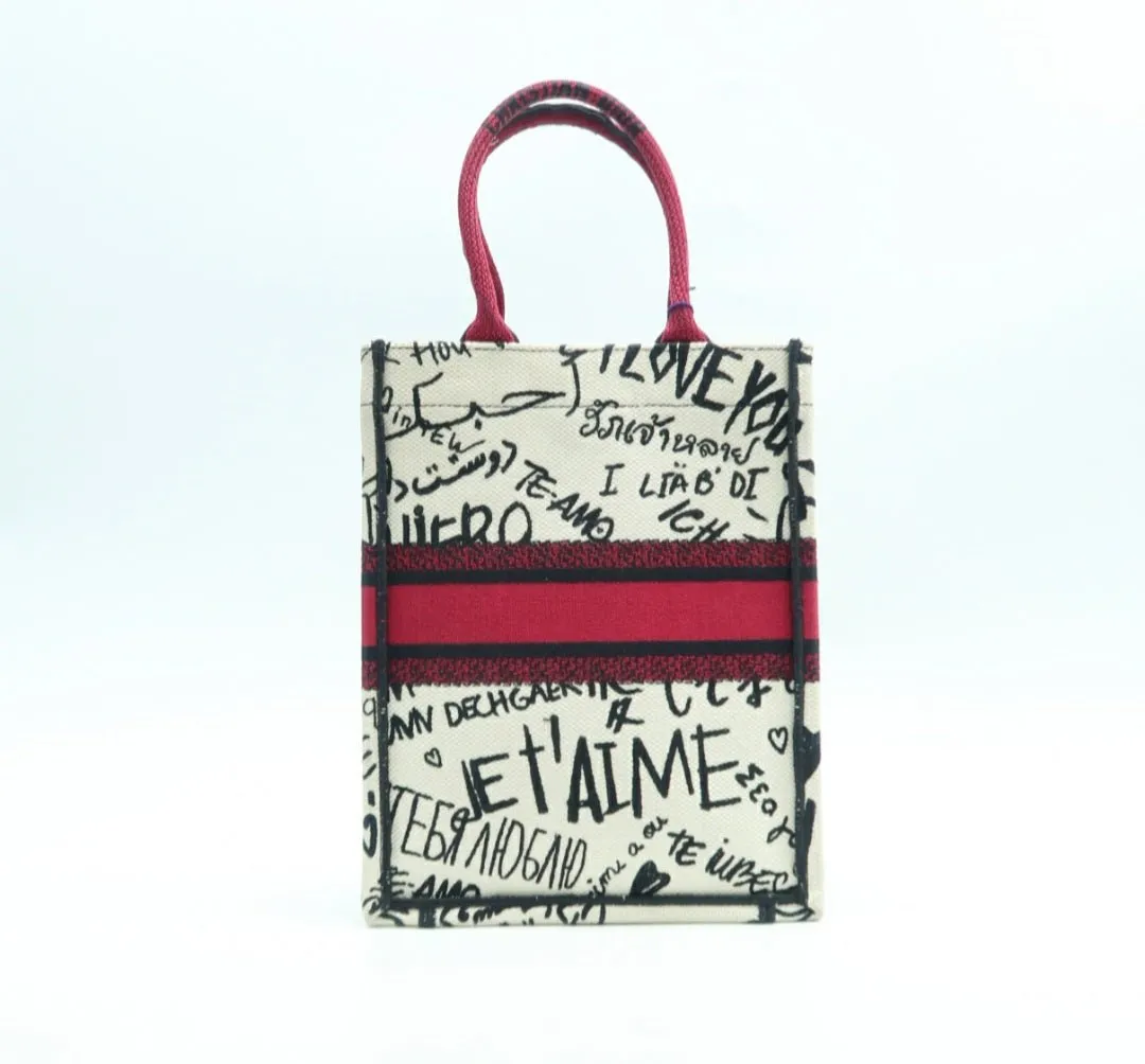 Dior Book Tote White/Red Cloth Tote Bag