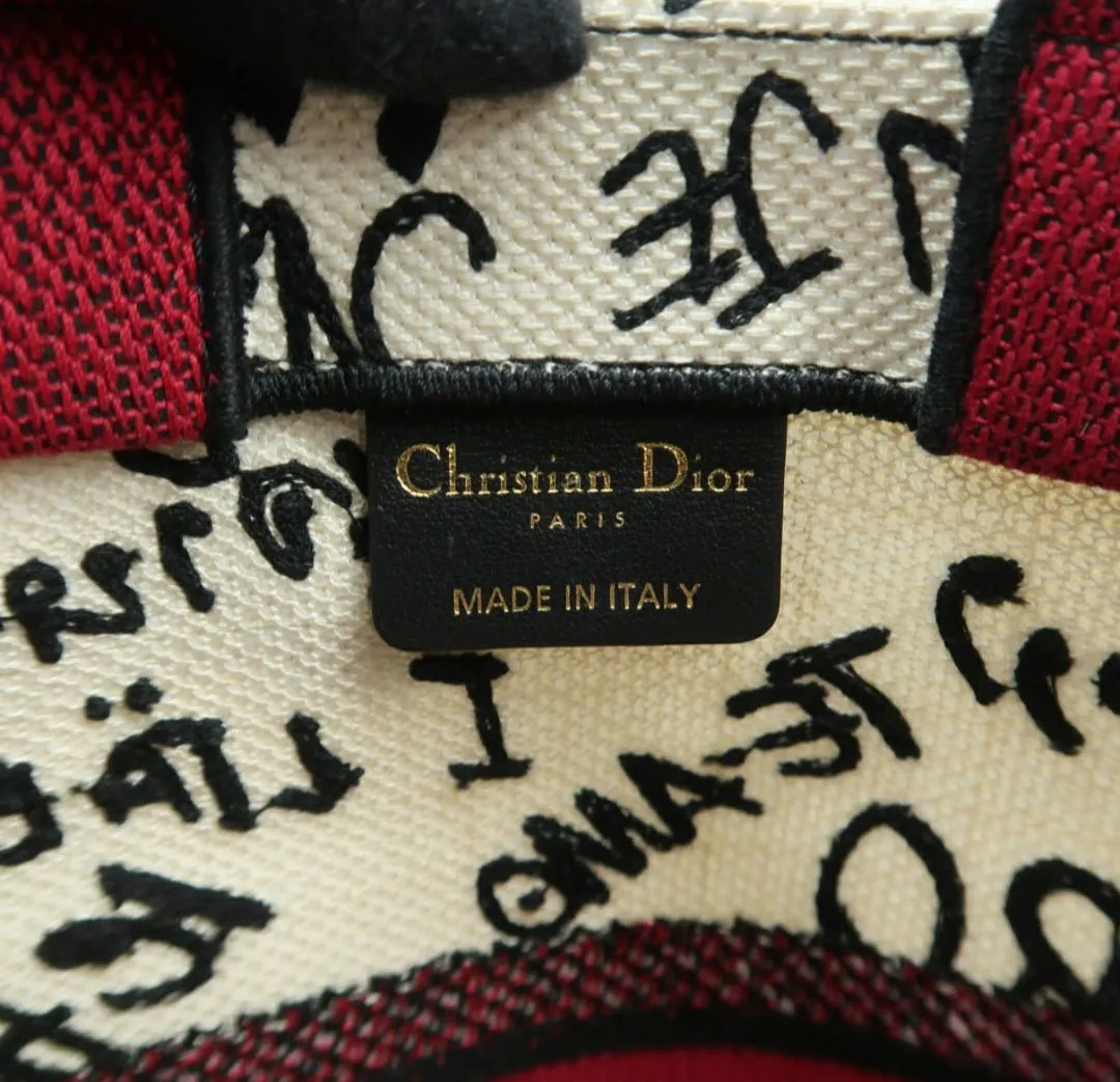 Dior Book Tote White/Red Cloth Tote Bag