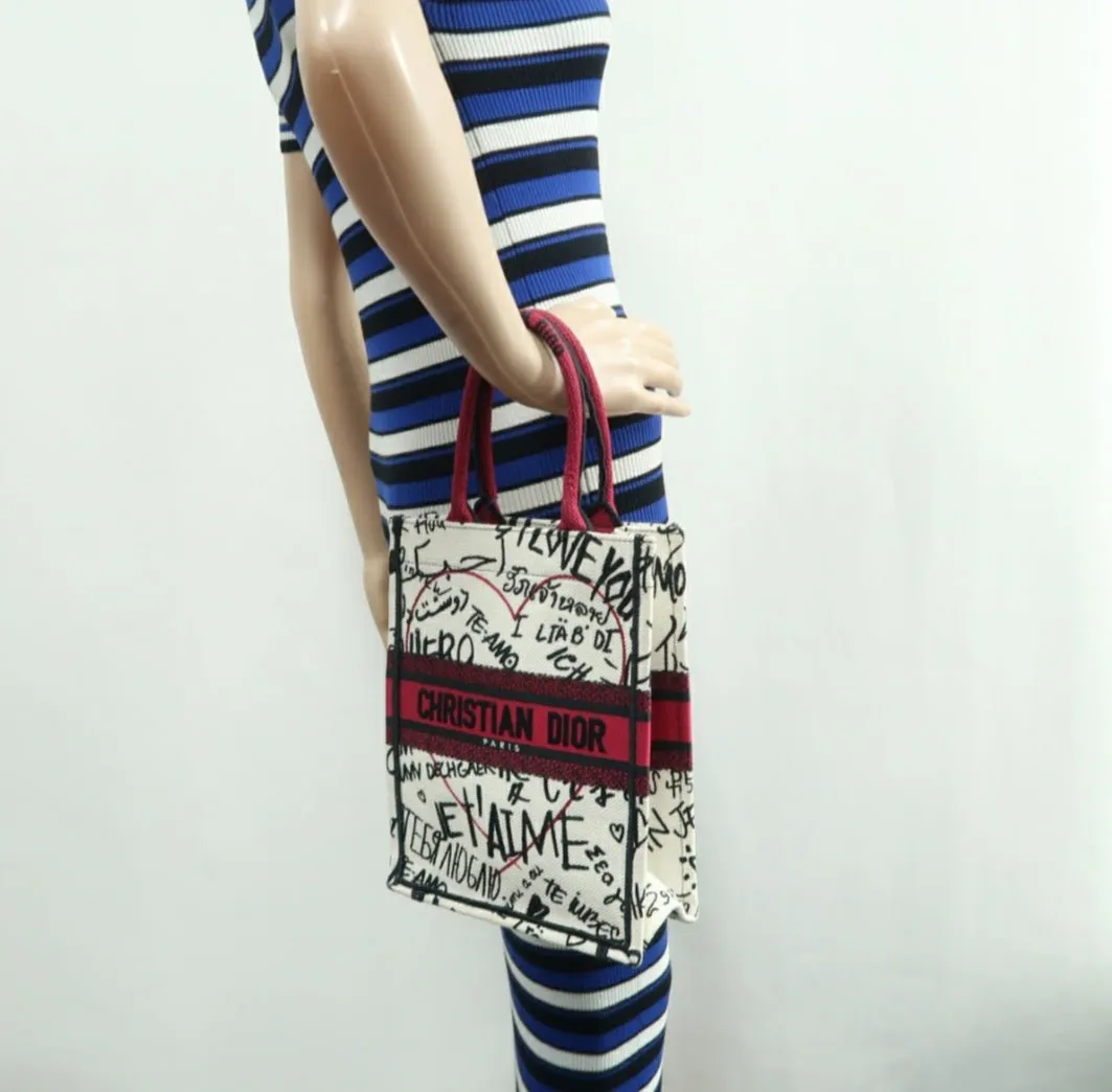 Dior Book Tote White/Red Cloth Tote Bag