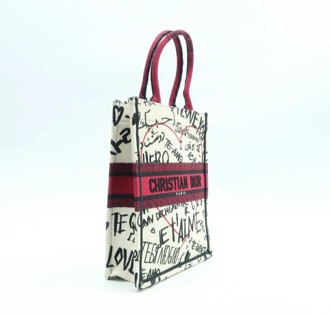 Dior Book Tote White/Red Cloth Tote Bag