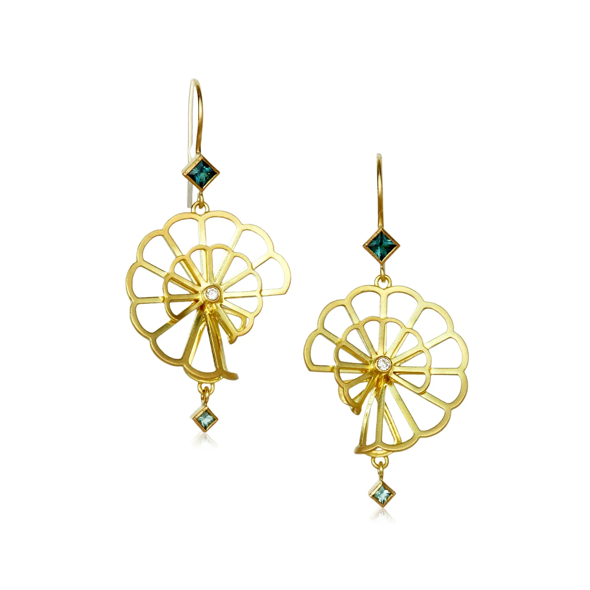 double fold cloud earrings in 18k gold with tourmalines