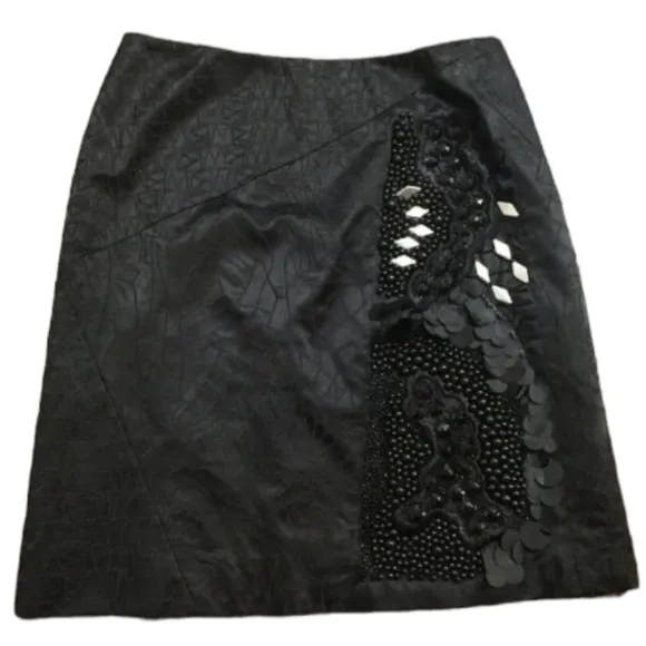ECCETERA Black Silk Embellished Beaded Applique Design Mini Skirt 6.