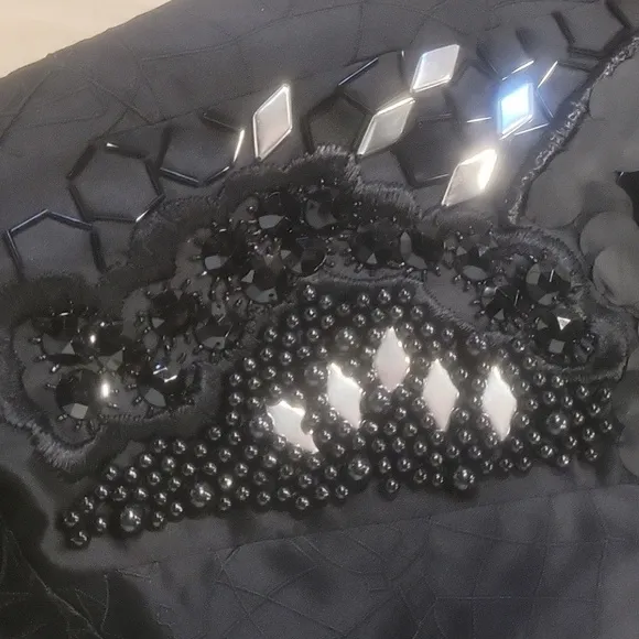 ECCETERA Black Silk Embellished Beaded Applique Design Mini Skirt 6.