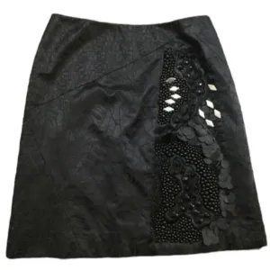 ECCETERA Black Silk Embellished Beaded Applique Design Mini Skirt 6.