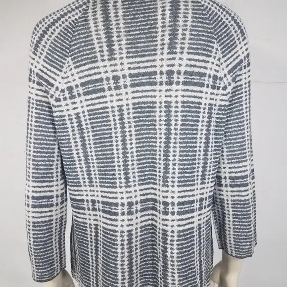 Eileen Fisher gray patterned Tencel Merino Wool blend lightweight sweater Small