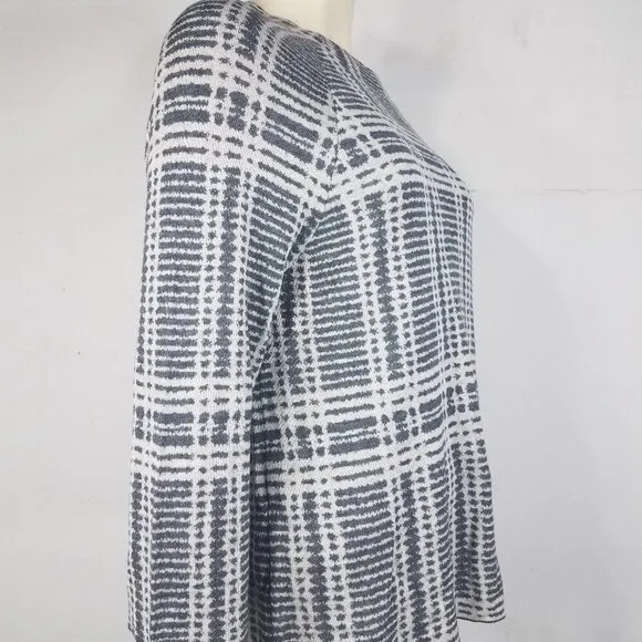 Eileen Fisher gray patterned Tencel Merino Wool blend lightweight sweater Small