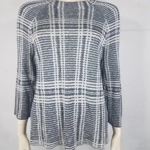 Eileen Fisher gray patterned Tencel Merino Wool blend lightweight sweater Small