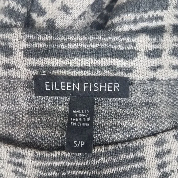 Eileen Fisher gray patterned Tencel Merino Wool blend lightweight sweater Small