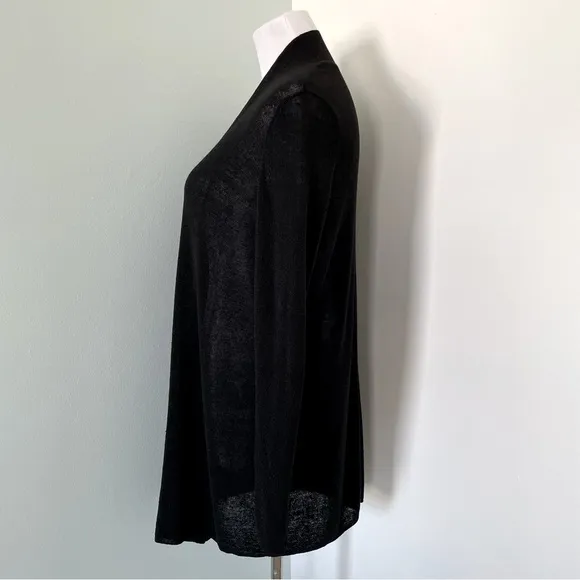 Eileen Fisher Linen Open Front Long Cardigan Size S Black